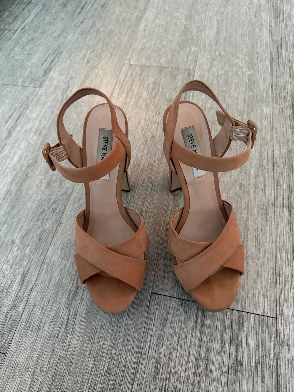 Steve Madden Cognac Suede Crisscross Block Heel Sandals